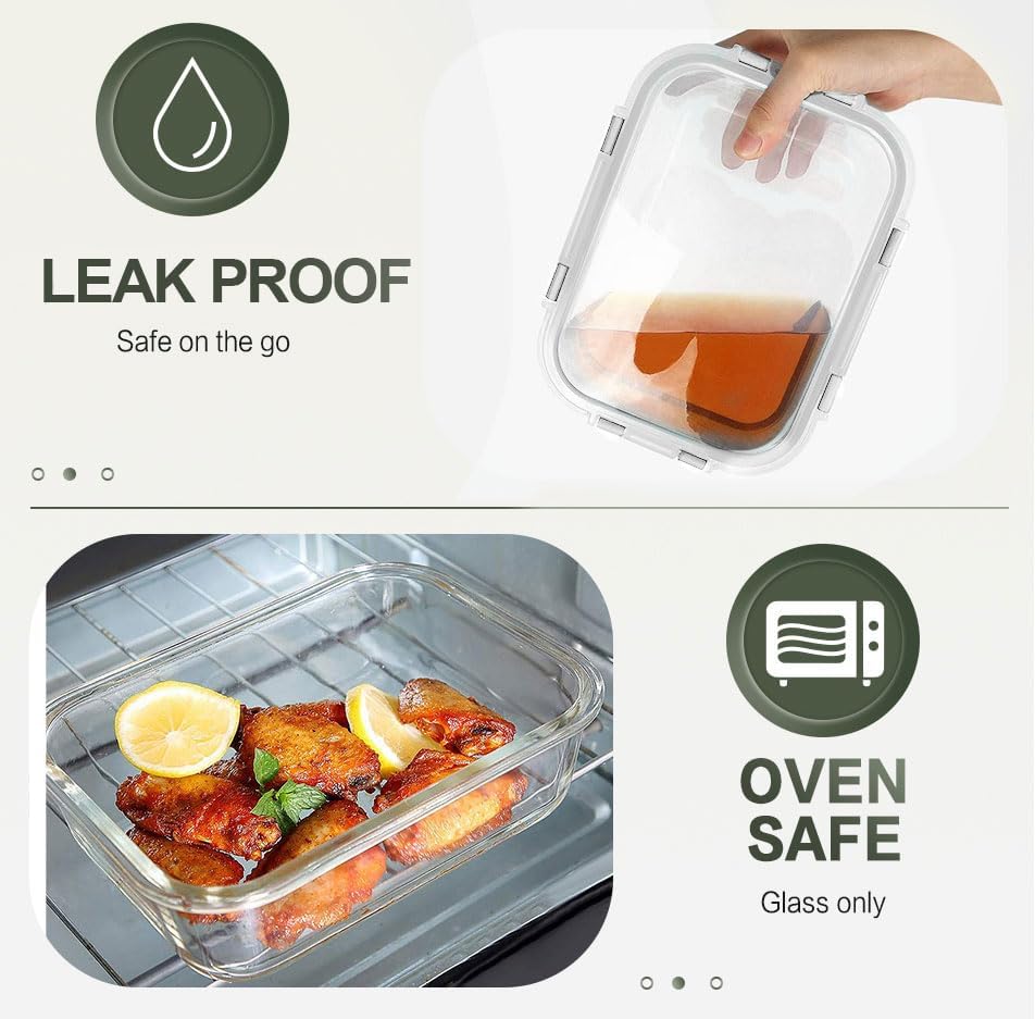 KOMUEE 10 Packs 30 oz Glass Meal Prep Containers with Lids, White - Image 4