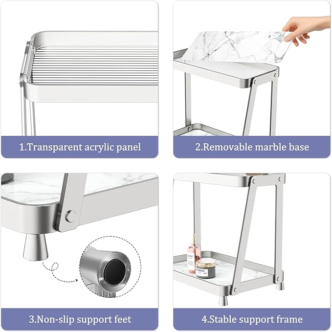 2-Tier Acrylic Bathroom Vanity Organizer, Silver - Image 4