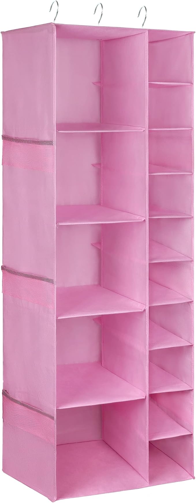 Libeder Shoe Organizer for Closet, 15 Shelf Hanging Closet Storage Shelves - 10 Shoe Rack Organizer and 5 Compartment for Clothes with 6 Side Mesh Pockets for Scarves Socks,Gloves, Pink - Image 7