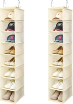 Berdeng Hanging Shoe Organizer for Closet with Side Mesh Pockets，Hat Racks for Baseball Caps，Shoe and Hat Holder & Storage，8-Shelf，Beige，2 Pack by Berdeng