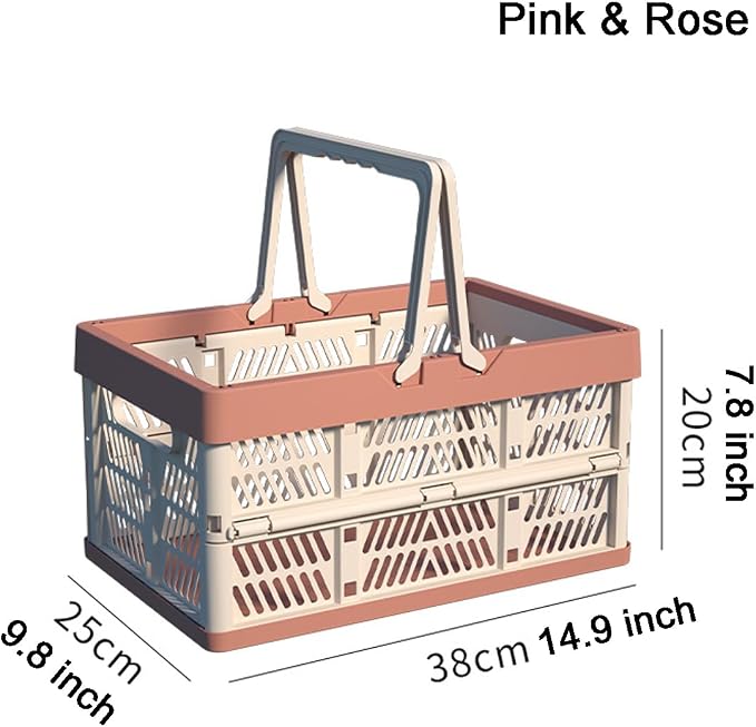Foldable Handle Storage Crate Bin - 20L Collapsible Plastic Crate Stacking Storage Basket - Pink & Rose M - Image 2