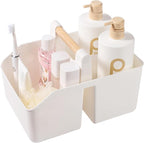 rejomiik Plastic Shower Caddy, Portable Basket with Bamboo Handle, White by rejomiik