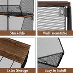 Litwaro Fruit Basket Wire Baskets with Wood Lid, Wall Mounted Produce Basket for Snack, Fruit and Vegetable Storage, Countertop Onion and Potato Storage, 3 Pack Stackable Kitchen Counter Organizer - Image 2