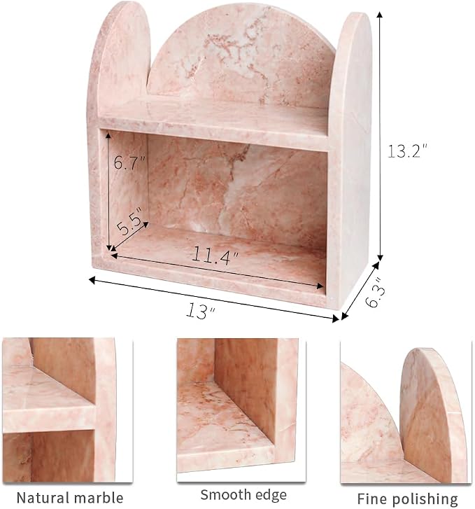 DUANYAN Marble Shelf Bathroom Counter Organizer and Storage 2-Tier Pink - Image 2