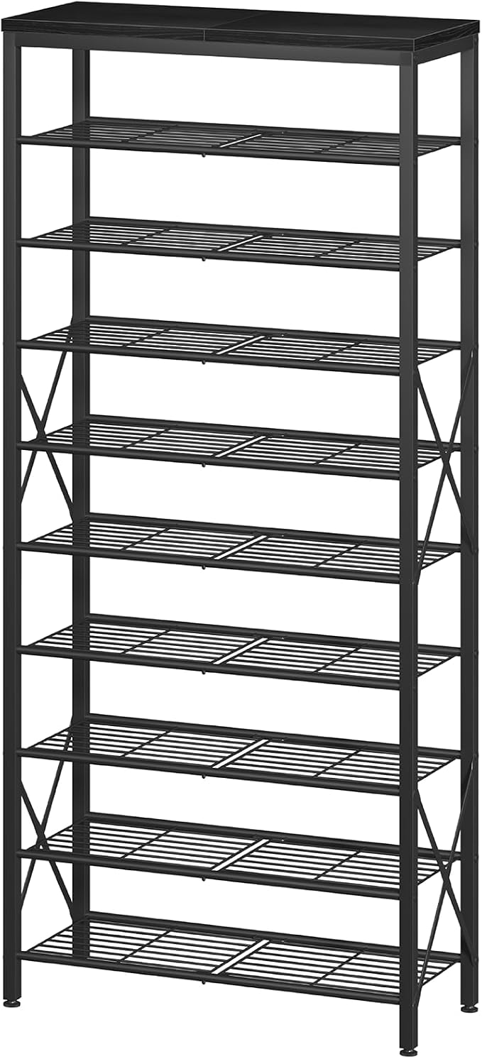 10-Tier Shoe Rack Organizer, Large Shoe Shelf with Metal Shelves, X Frames, Adjustable Shelves, Holds 40 Pairs, Black by Unknown