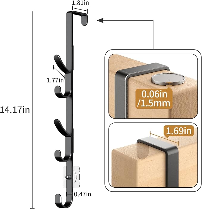 Kaiferty Over the Door Hooks, Metal Door Hooks for Hanging, Over the Door Purse Organizer for Coat Hanger, Back of Shower Door for Hanging Towel Rack Clothes, Hat, Bathroom, Closet (Black-3Packs) - Image 4