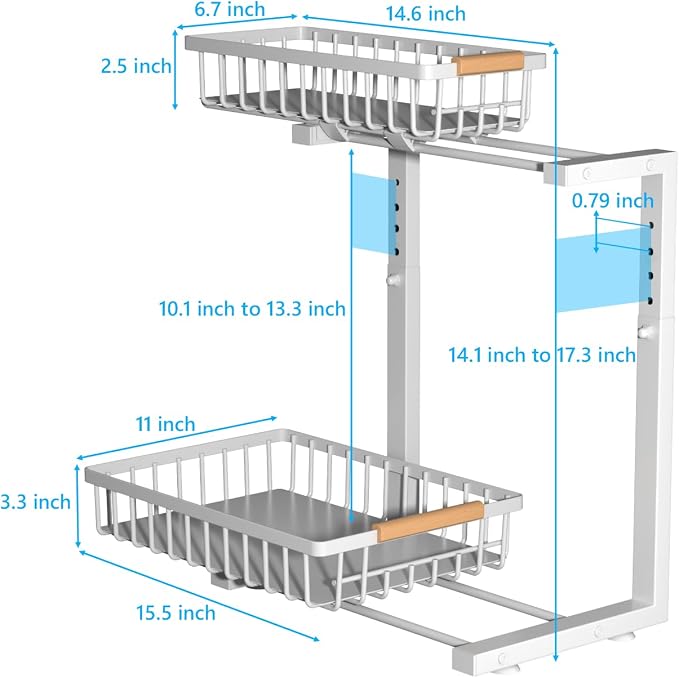 Merrylun Under Sink Organizers,5 Adjustable Height，Metal Pull Out Under Sink Organizers and Storage Shelves with Sliding Drawer, White 1pack（Hight 13.6″-16.9″） - Image 7