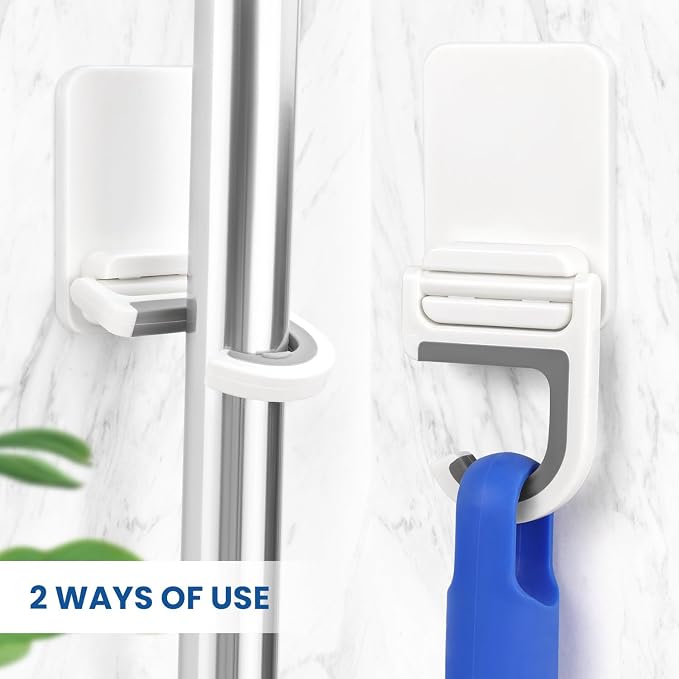 4 Pcs White Broom and Mop Holder Wall Mount Self-Adhesive Anti-Slip Gripper Cleaning Organizer Mop Handle Hanger Multi-Purpose Hook for Household, Home, Kitchen,Bathroom, Garden, Garage Storage - Image 3