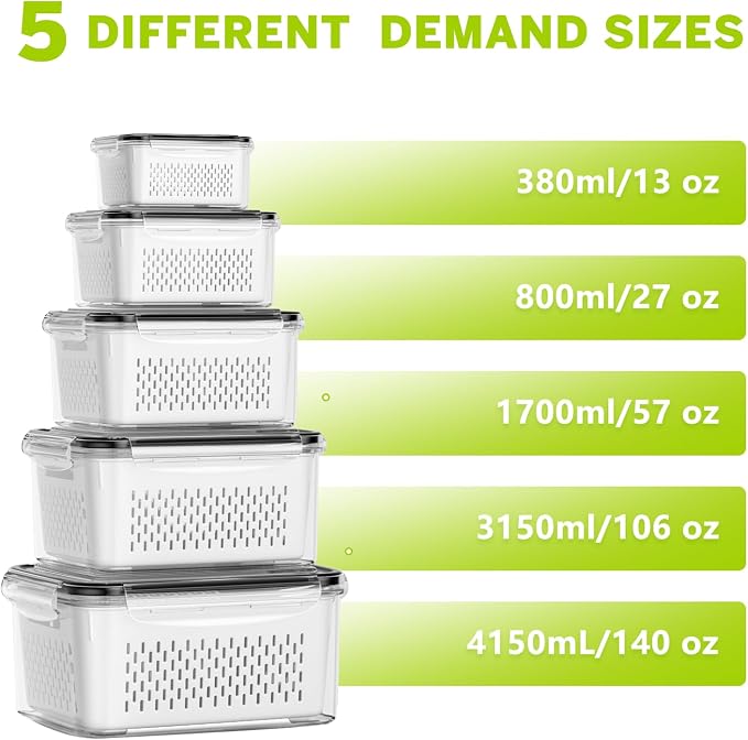 5 Pack Fruit Storage Containers for Fridge, Plastic Fruit Containers Set - Image 3