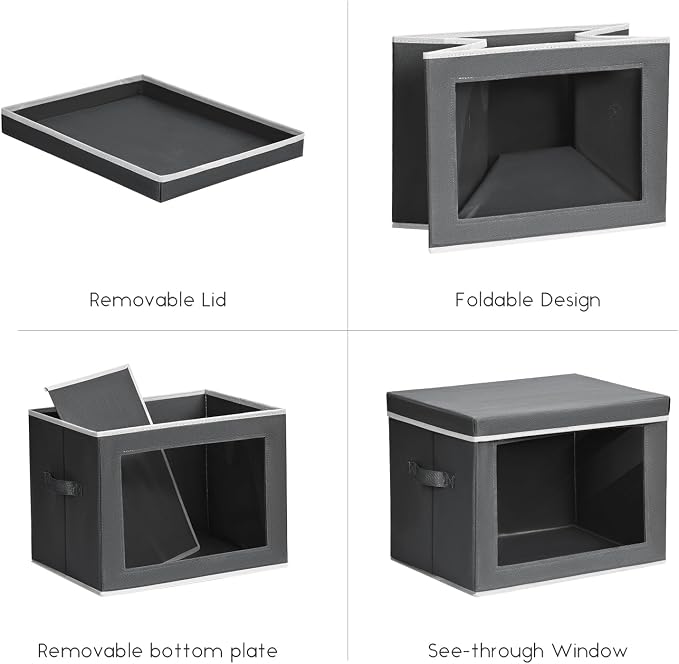 Homsorout Storage Bins with Lids - Small Fabric Organizers with Window, Collapsible Storage Bins for Clothes, Decorative Closet Organizers for Towels, Tshirt, 3 Pack, Dark Grey - Image 7