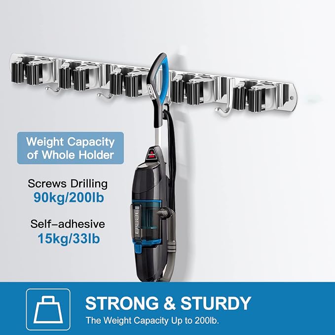 IMILLET Broom Holder Wall Mount Stainless Steel Mop Organizer - Image 7
