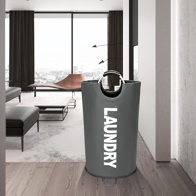 Maxsilan 90L Large Laundry Basket Bag, Collapsible Tall Hamper, Dark Grey - Image 8