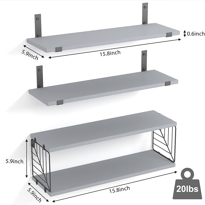 Fixwal 3+1 Tier Bathroom Floating Shelves Over Toilet, Gray - Image 3