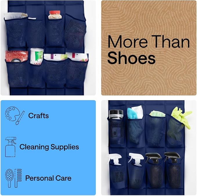 GORILLA GRIP Over the Door Shoe Organizer, 24 Large Pockets, Navy | Breathable Mesh Pocket, Space Saving Hanging Storage Holder, Closet Rack Hanger for Shoes, Pantry and Bathroom Accessories - Image 6