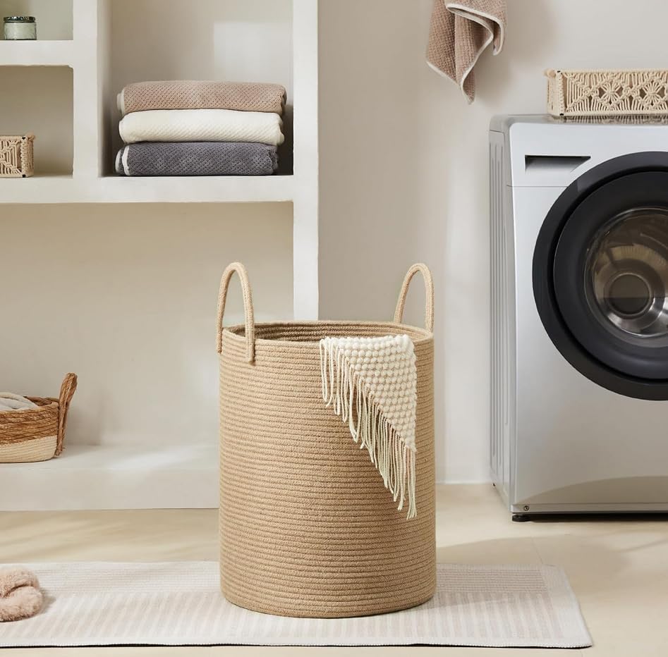 YOUDENOVA Cotton Laundry Hamper, 72L - Woven Collapsible Basket - Jute Brown - Image 4