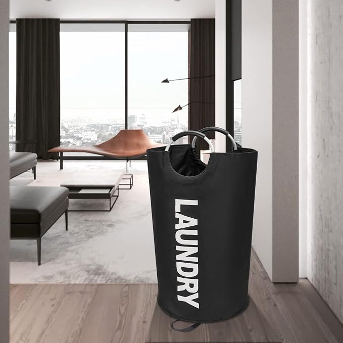 Maxsilan 90L Large Laundry Basket Bag, Collapsible Tall Hamper, Black - Image 7