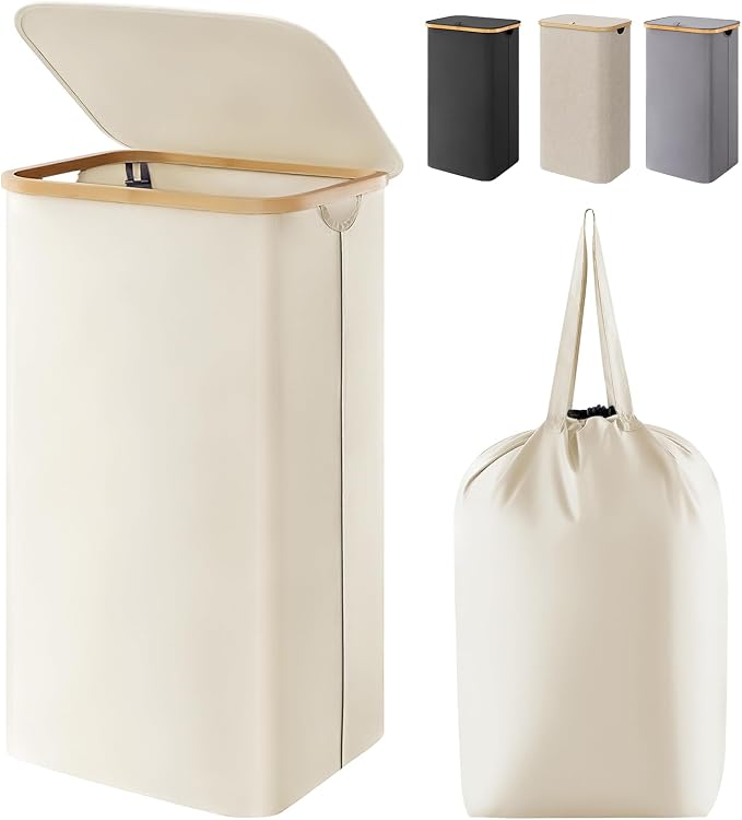 Lifewit 105L Large Laundry Basket with Lid, Removable Bags, White by Lifewit