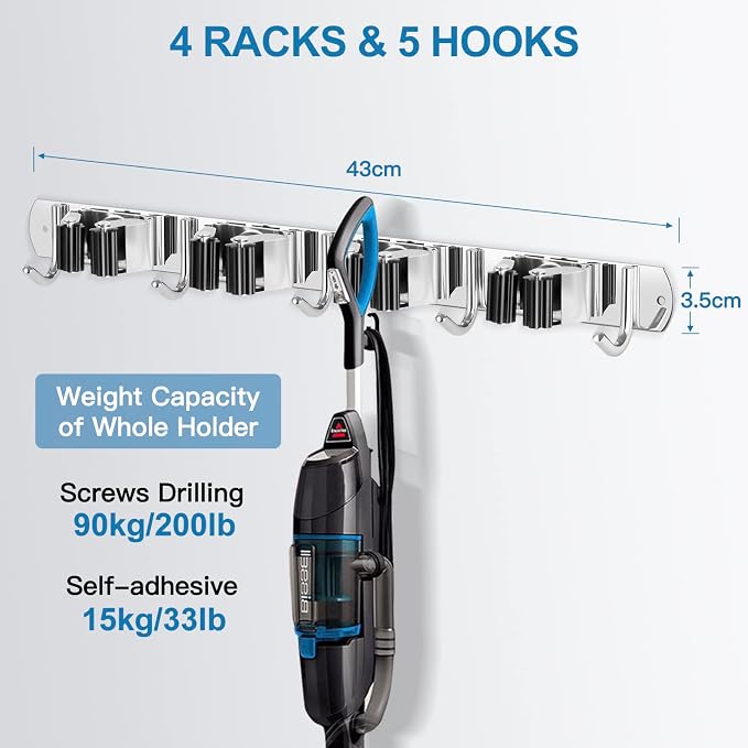 IMILLET Broom Holder Wall Mount Stainless Steel Mop Organizer - Image 4