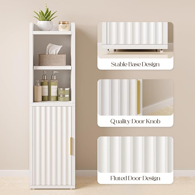 Yoobure Fluted Small Bathroom Storage Cabinet, Narrow Toilet Paper Cabinets - Image 7
