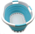 SAMMART 36L (9.5 gallon) Collapsible 3 Handled Plastic Laundry Basket-Foldable Pop Up Storage Container/Organizer-Space Saving Basket (3 handled Oval, Grey/Bright Blue) by SAMMART