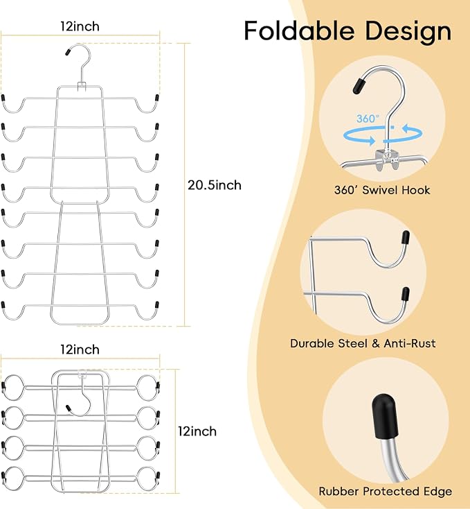 TomCare 4 Pack Space Saving Hangers, 2 Tank Top and 2 Leggings Organizers | 360° Swivel Design, 20 Clips for Leggings and Yoga Pants, Stainless Steel Hanging Closet Organizer - Image 3