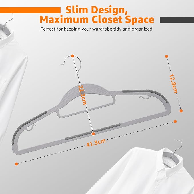 Plastic Hangers 20 Pack, Cascading Slim Space Saving Clothing Hangers with 360° Rotating Hook, Non Slip Clothes Hangers for Sweater Shirt, Heavy Duty Coat Hanger with Inner Hook for Closet, Grey/Grey - Image 2