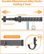 Pull Out Broom Holder With 9 Adjustable Row Sliding Hook - Black 16.14inch - Image 4