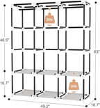 Portable Closet with Cover, 3 Hanging Rods and Side Pocket, Sturdy Free Standing Closet, Grey - Image 3
