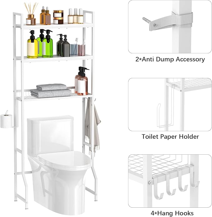 Over Toilet Bathroom Organizer with Toilet Paper Holder - Image 4