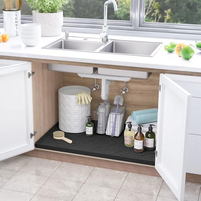 SIKADEER Waterproof Under Sink Mat 19" x 19" Silicone Mat Cabinet Protector - Image 2