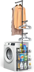 Laundry Room Shelves - Over the Washer and Dryer Storage Shelf, Laundry Hanging Rod with Basket and Hanger Organizer for Laundry Room Organization by steelhooyee