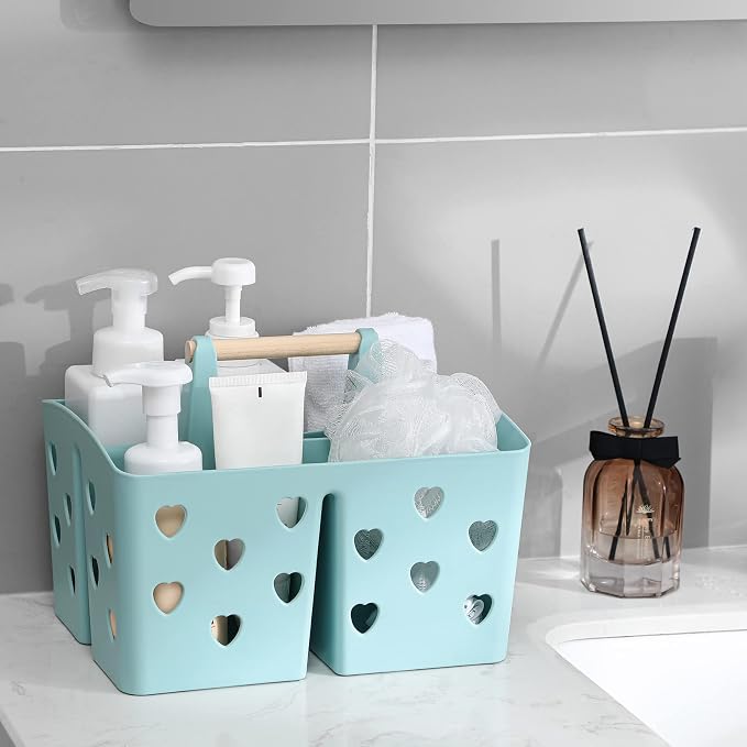 Portable Shower Caddy Plastic Shower Basket Organizer with Handle, Blue - Image 2