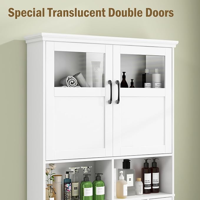 Vabches Over The Toilet Storage Cabinet with Doors & Paper Holder, White - Image 6