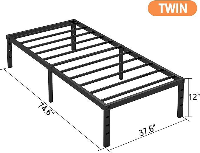 Hafenpo 12 Inch Twin Bed Frame, Under Bed Storage, Black - Image 3