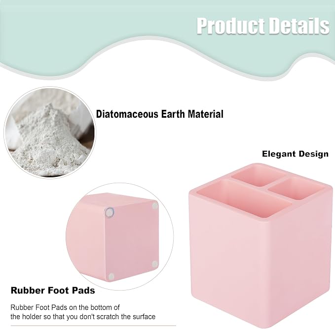 Diatomite Toothbrush Holders Tooth Brush Organizer - Blush Pink - Image 4