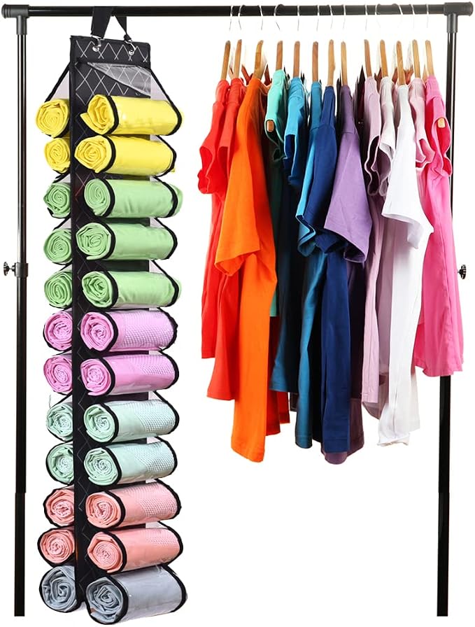 Legging Storage Bag Storage Hanger Can Holds 24 Leggings or Shirts Jeans Compartment Storage Hanger, Foldable Leggings Organizer Clothes Portable Closets Roll Holder (Color-LX) - Image 5