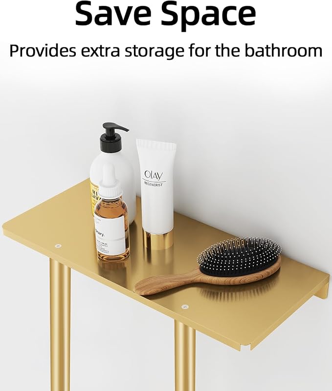 STWWO Bathroom Towel Storage Rack for Bathroom, 30 inch Towel Racks Wall Mounted with Shelf Can Holds 6 Large Towels, Wall Towel Rack for Rolled Towels, Gold - Image 2