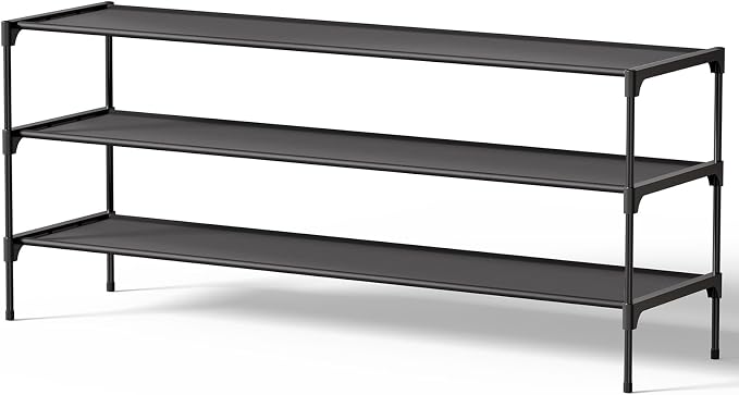Kitsure Shoe Rack - Non-Woven Shoe Rack Shelf, 43.3" Wide - 3 Tier, Black | Shoe Organizer for Closet, Entryway, Garage, Stackable Shoe Shelves, college dorm&apartment essentials by Kitsure