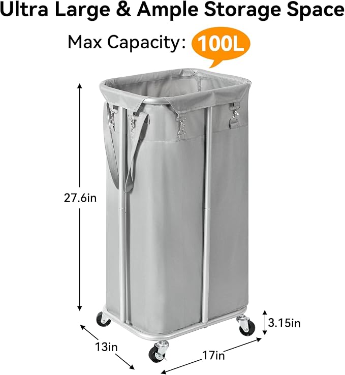 WOWLIVE 100L Rolling Laundry Basket with Wheels, Tall Laundry Hamper - Image 4
