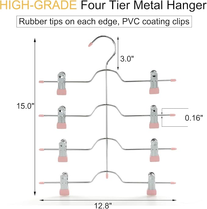 TOPIA HANGER 4 Tier Metal Skirt Hangers with Clips 80% Space Saving 2 Pack - Image 5