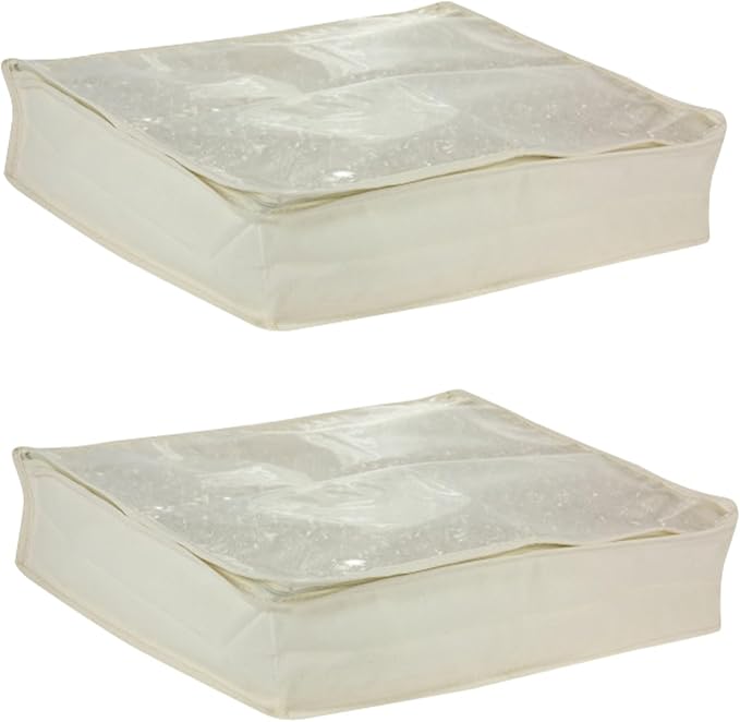 Household Essentials Canvas Sweater Storage Bags 2 Pack, Breathable Under Bed & Closet Organizer with Clear Window & Zipper, Soft-Sided Storage for Sweaters, Blankets & Linens by HouseholdEssentials