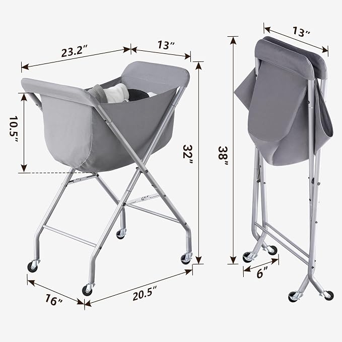 ELYKEN Laundry Basket with Wheels, Collapsible Laundry Hamper, Gray - Image 3