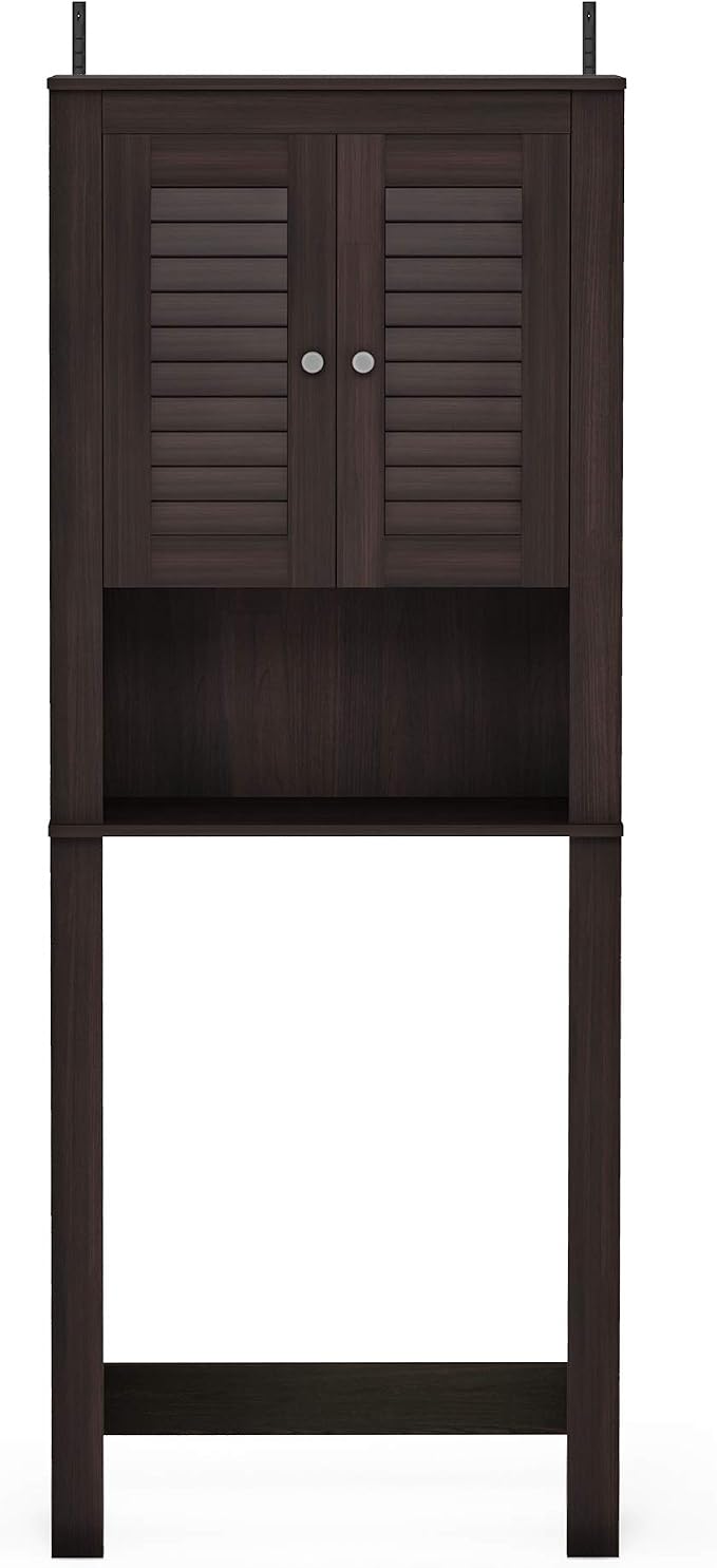 Furinno Indo Black Over The Toilet Storage with Double Louver Doors, Bathroom Storage Cabinet, Bathroom Shelf, Space Saving Over The Toilet Organizer, Black Espresso - Image 6