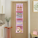 Hanging Closet Organizer, 4 Shelf Over The Door Organizer with 2 Hooks, Space Saving Behind the Door Storage Shelves for Pantry, Bathroom, Bedroom, Nursery(Color:Pink) - Image 2