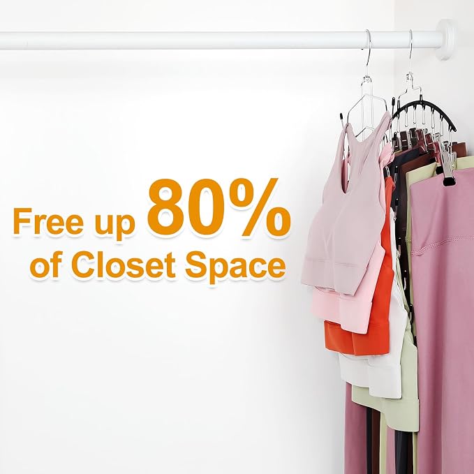 TOPIA HANGER 4 Pack Gym Clothes Organizer, 2 Pack Tank Top Hangers with 2 Pack Leggings Hangers Space Saving Hang 20 Sets Tank Top Bra with Leggings Shorts Pants Yoga Outfits for Closet Black CT78B - Image 3
