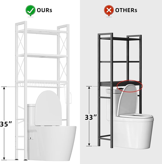 Kalrin Over The Toilet Storage with X Shape Side Guardrail, 3-Tier Over Toilet Storage Rack with Drain Basket, Freestanding Bathroom Organizer for Balcony Laundry, Pure White - Image 5