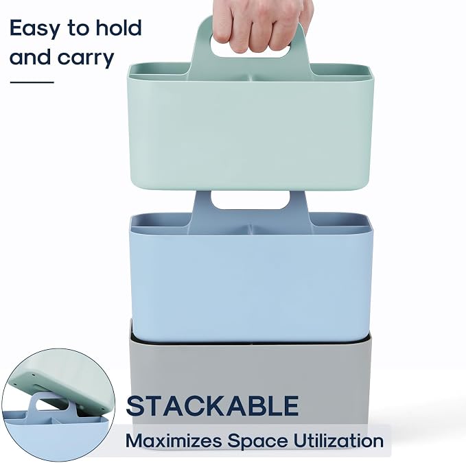 Multiuse Caddy Organizer with Handle, Portable Divided Plastic Tote Bin - Art Craft, Stationary Pen Marker Crayons, Makeup Hair Supplies Storage - Bathroom, Classroom, Dorm, Office, Desk Holder - Mint - Image 7