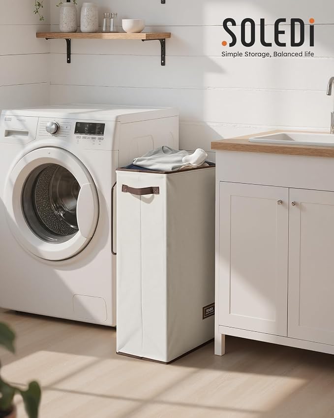 SOLEDI Slim Laundry Basket with Lid, Narrow Laundry Hamper for Small Space - Image 2