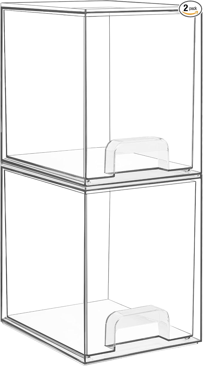 Vtopmart Clear Stackable Storage Drawers, 2 Pack Tall Plastic Organizers by Vtopmart