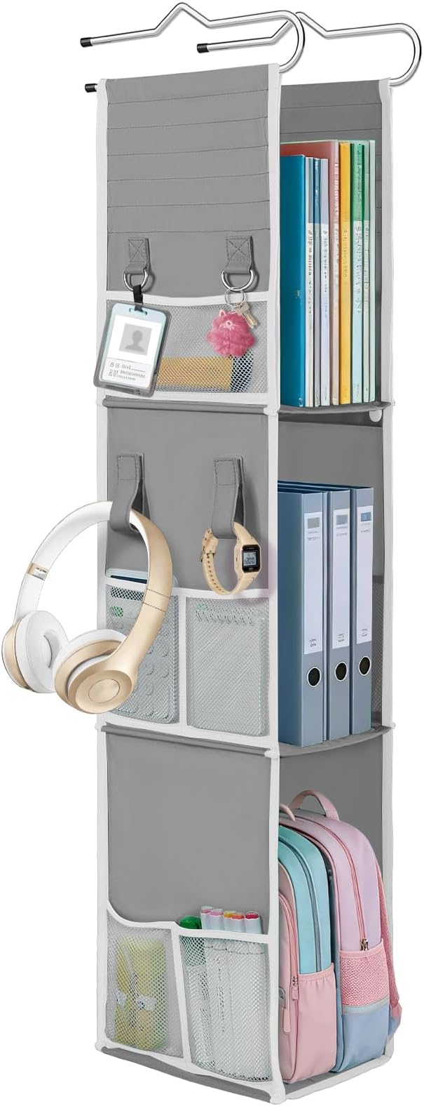 LOVEGRASS 3 Shelf Locker Organizer with Side Pockets, White and Grey by LOVEGRASS